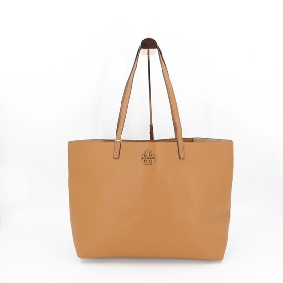 Tory Burch McGraw Leather Tote Bag Tiramisu Brown - Picture 2 of 14